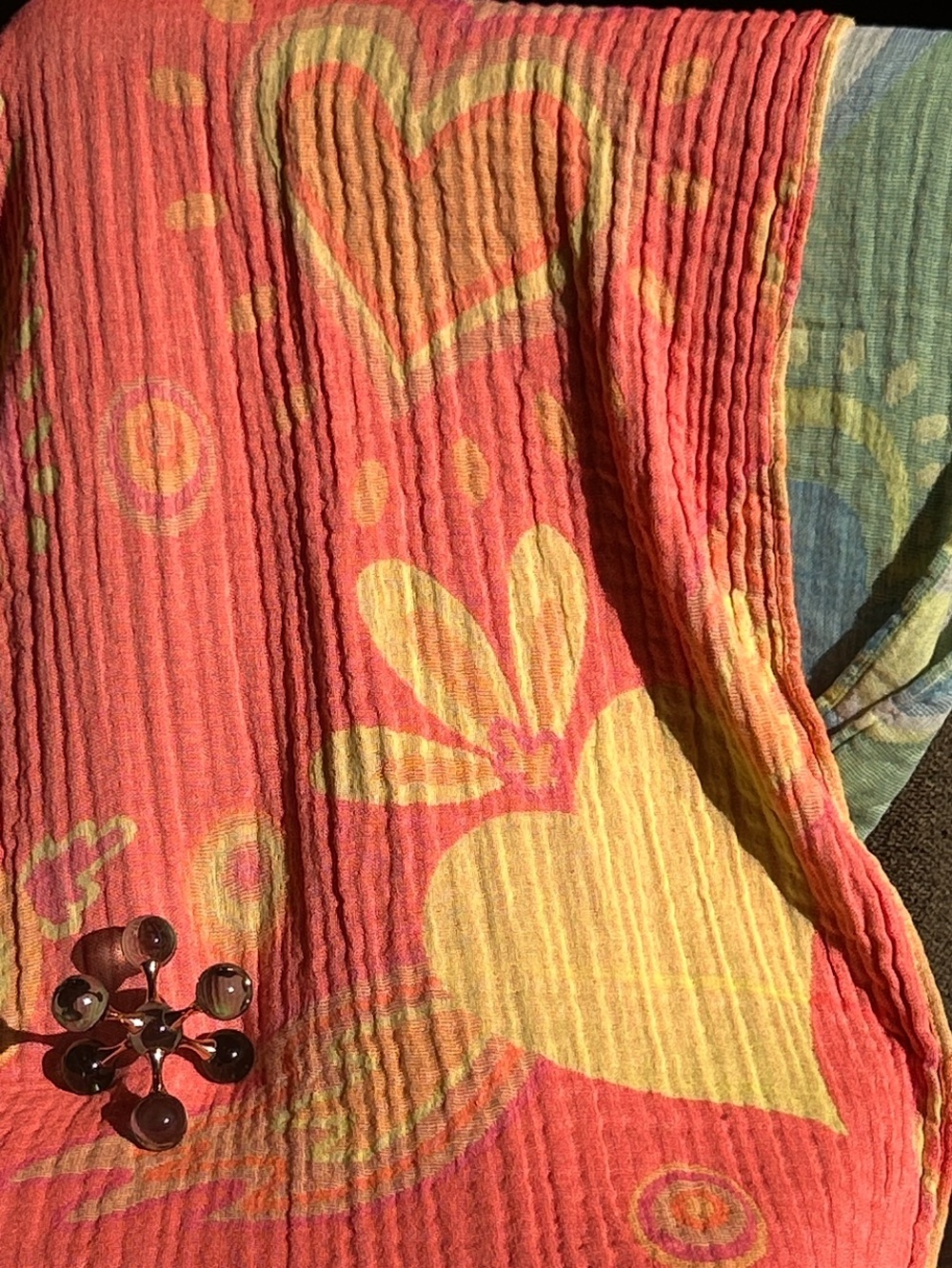 SET Pink Yellow Heart Patterned Curtain Set of 2 Organic Cotton Loom Weave NEW